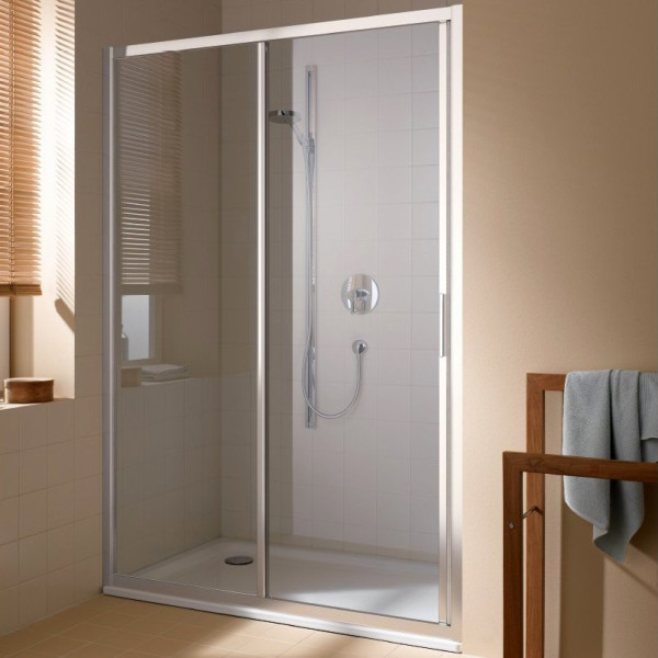 CADA XS CK G2R 14020 VPK 2-створ. раздвижная дверь 1370-1410/2000 с фикс.панелью справа, профиль серебро/глянец+стекло ESG прозрачное с покр. CADAclea. Фото 1