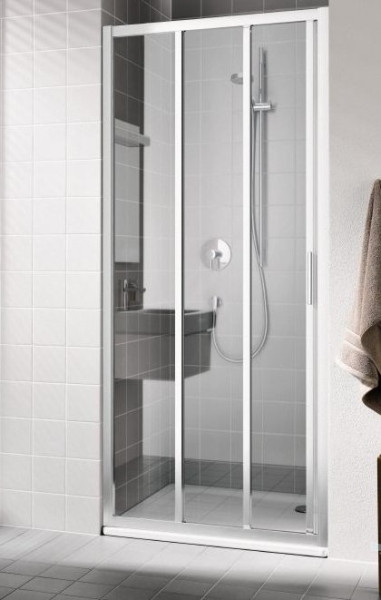 CADA XS CK G3L 12020 VPK 3-створ. раздвижная дверь 1170-1210/2000 с фикс.панелью слева, профиль серебро/глянец+стекло ESG прозрачное с покр. CADAclean. Фото 1