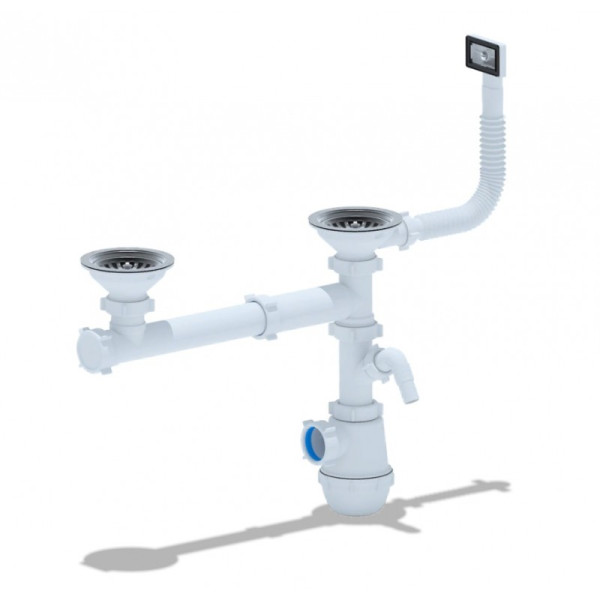 Cифон АНИ Грот 3 1/2"40 двойной смещенный с отв. для стир. маш., с пер. (A7500S). Фото 1