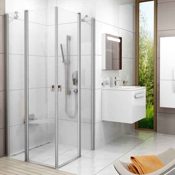 CRV2-90 дверь CHROME для комбинации с дверью или стенкой блестящий+стекло Transparent. Фото 1