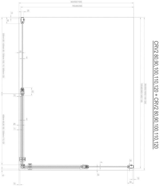 CRV2-90 дверь CHROME для комбинации с дверью или стенкой блестящий+стекло Transparent. Фото 2