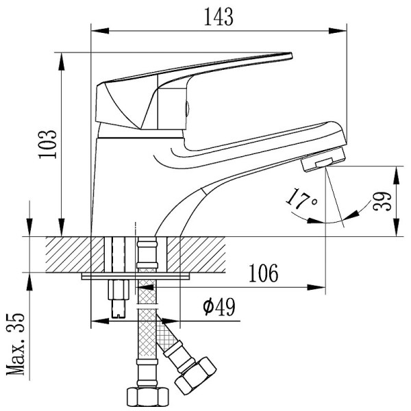 D40-11 Смеситель одноручный (40 мм) для умывальника, монолитный, хром D40-11. Фото 2