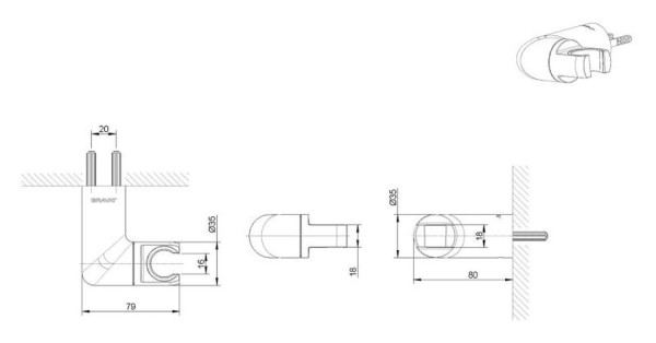 Держатель душевой лейки Bravat P7185BW-ENG, черный. Фото 2
