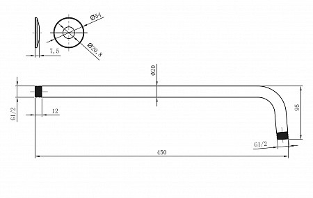 Держатель настенный Lemark LM8030C для лейки верхнего душа 450 мм, хром. Фото 2