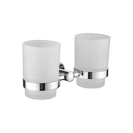 Держатель стакана BELZ B90008, двойной, матовое стекло, нержавеющая сталь, хром. Фото 1