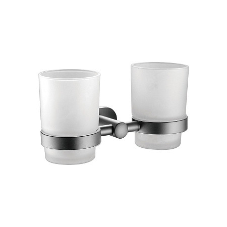 Держатель стакана BELZ B90508, двойной, матовое стекло, нержавеющая сталь, оружейная сталь. Фото 1