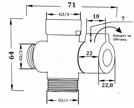 Дивертор для смесителя мех. 3/4-1/2-3/4,арт.EDV1CER. Фото 2