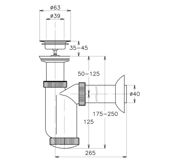 DOMINO 9073.0.000.000.1 сифон Т1015, белый. Фото 2