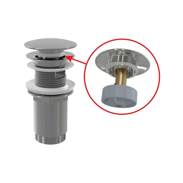 Донный клапан Alcadrain для раковины, click/clack 5/4", цельнометаллический с большой заглушкой (A392C). Фото 1