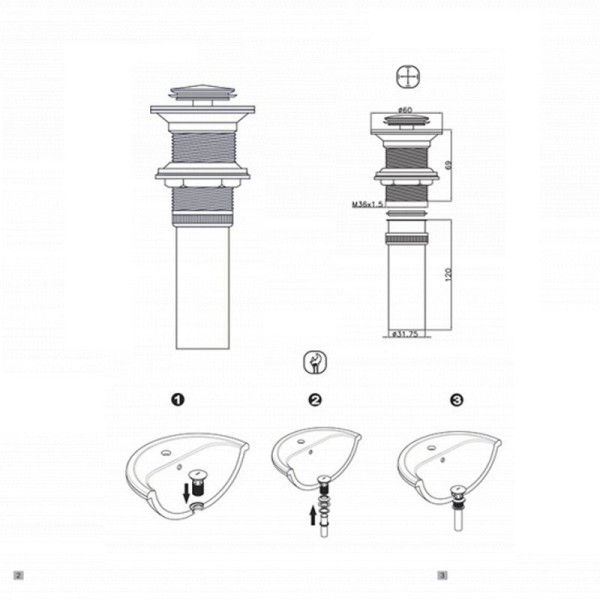 Донный клапан Bravat P6443BW-ENG, черный. Фото 2
