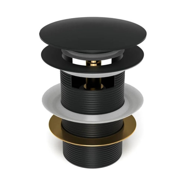 Донный клапан для раковины с переливом Maretti AC19Z12560, черный. Фото 1