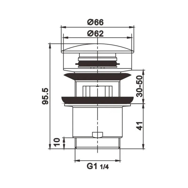 Донный клапан для раковины с переливом Maretti AC19Z12560, черный. Фото 2