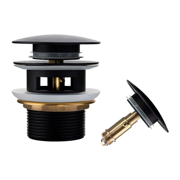 Донный клапан для раковины с переливом Maretti AC19Z12560, черный. Фото 3