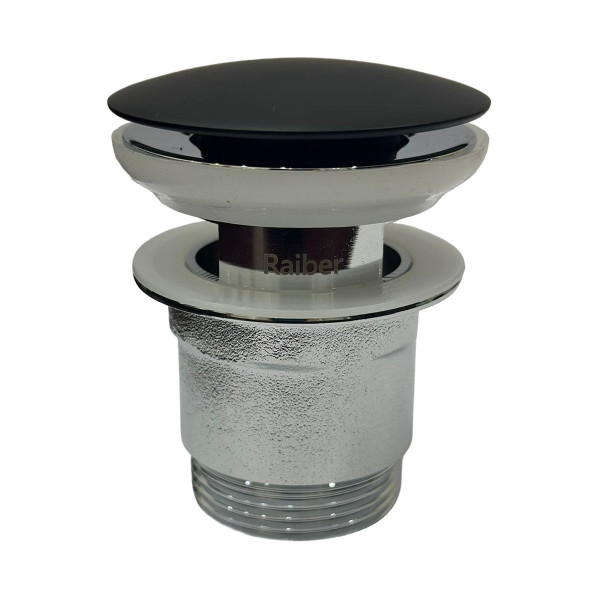 Донный клапан с переливом для раковины Raiber RPB-50, черный. Фото 1
