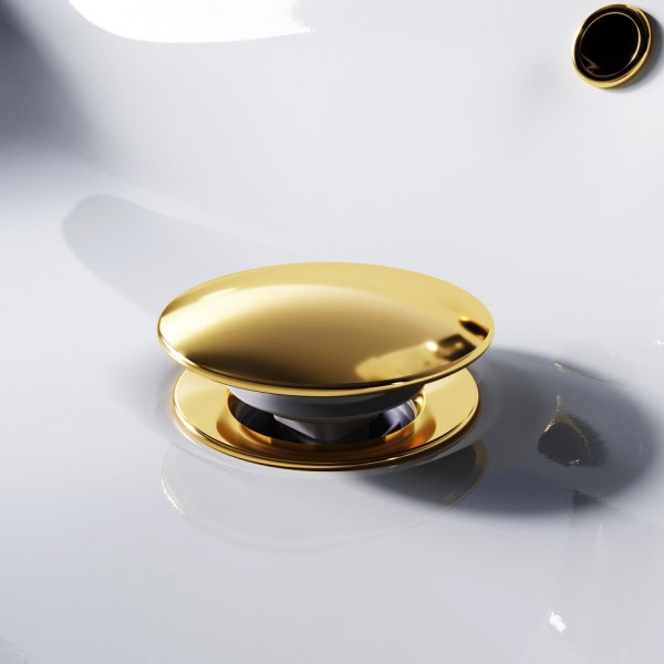 Донный клапан унверсальный, нажимной, золото. Фото 1