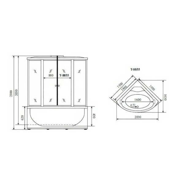 Душевая кабина (душевой бокс) Timo Comfort Fabric Glass T-8855F, 150x150x220. Фото 2