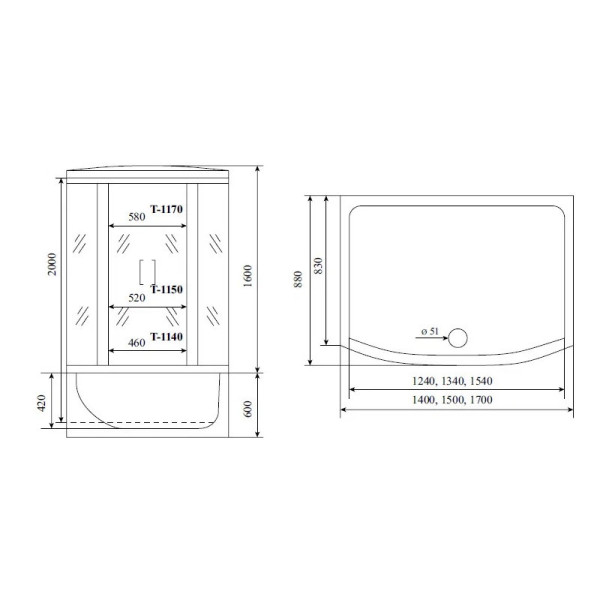 Душевая кабина (душевой бокс) Timo Comfort Fabric Glass T-8870F, 170x88x220. Фото 2