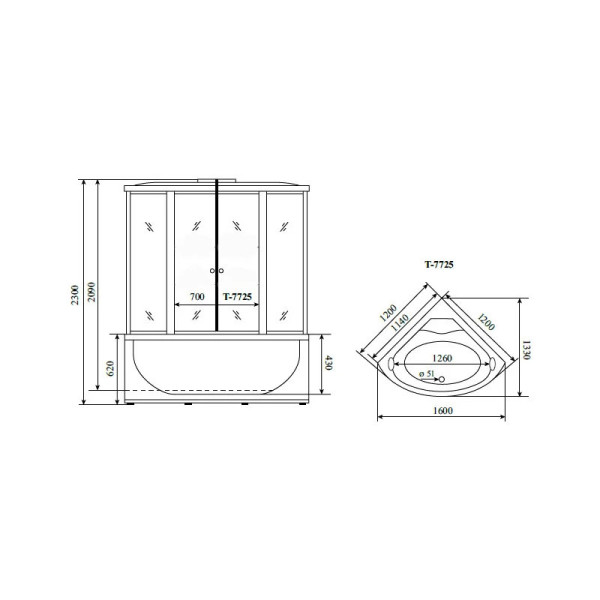 Душевая кабина (душевой бокс) Timo Lux T-7725, 120x120x220. Фото 2