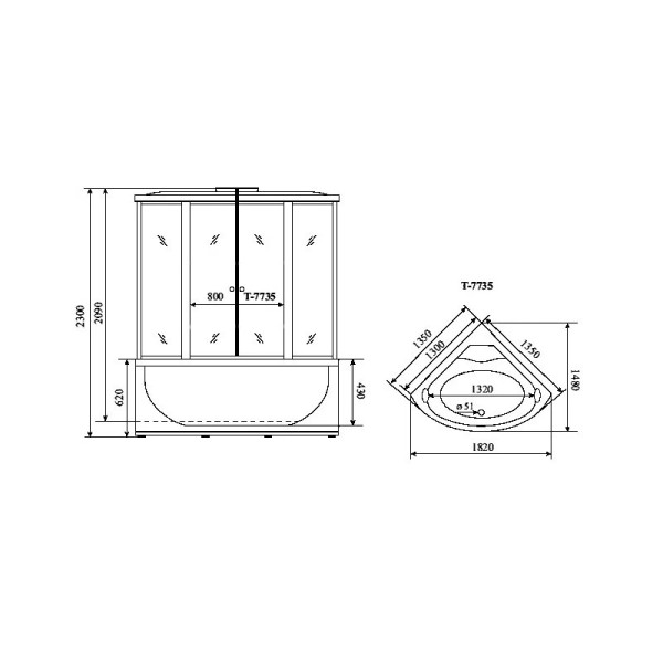 Душевая кабина (душевой бокс) Timo Lux T-7735C, 135x135x220. Фото 2
