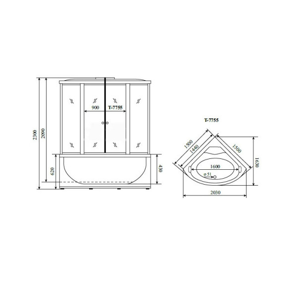 Душевая кабина (душевой бокс) Timo Lux T-7755, 150x150x220. Фото 2