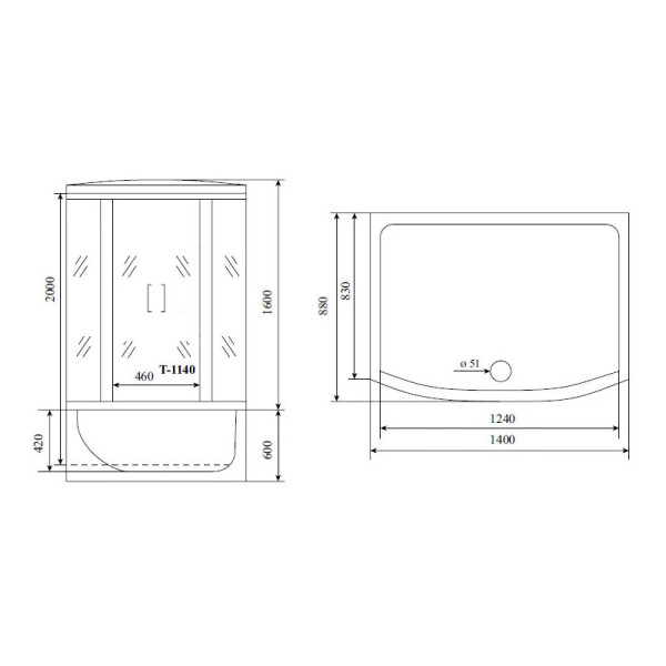 Душевая кабина (душевой бокс) Timo Standart T-1140, 140x88x220. Фото 2
