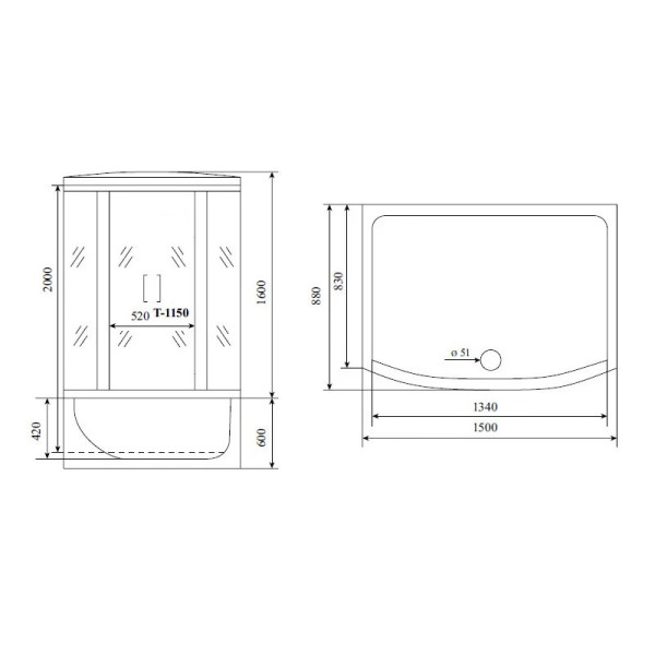 Душевая кабина (душевой бокс) Timo Standart T-1150, 150x88x220. Фото 2