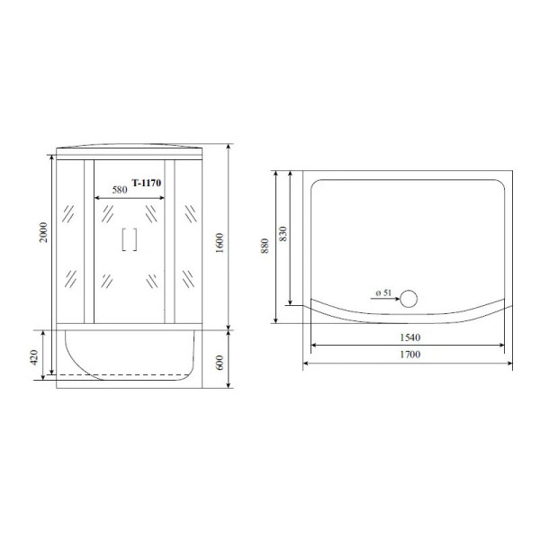 Душевая кабина (душевой бокс) Timo Standart T-1170, 170x88x220. Фото 2