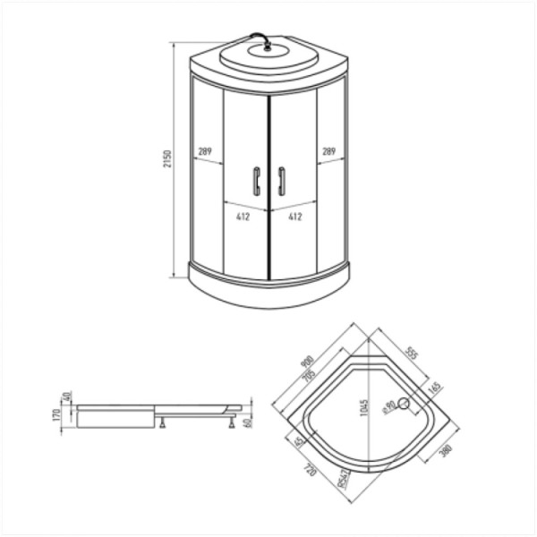 Душевая кабина Erlit ER3509P-C3-RUS (900x900x2150). Фото 2