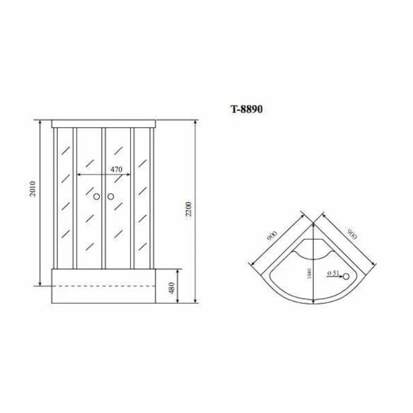 Душевая кабина Timo Comfort Fabric Glass T-8890F, 90x90x220. Фото 2