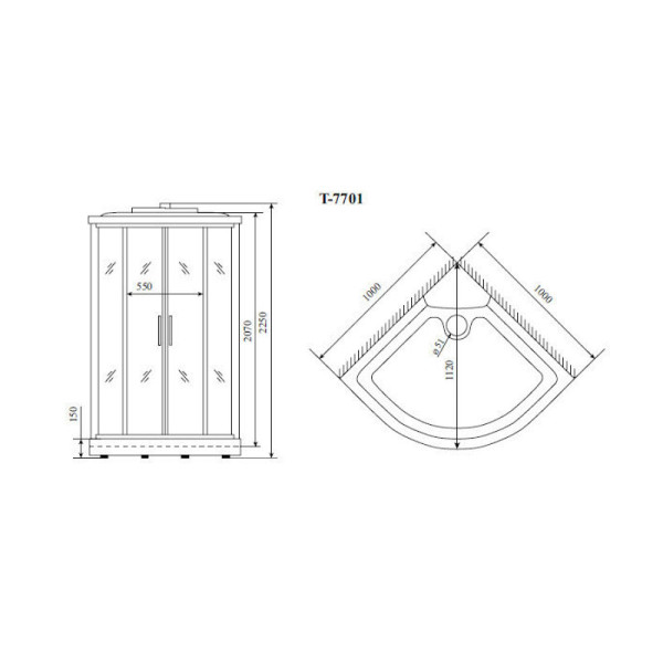 Душевая кабина Timo Lux T-7701, 100x100x225. Фото 2