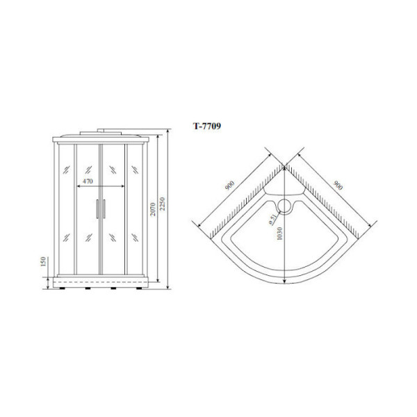 Душевая кабина Timo Lux T-7709, 90x90x225. Фото 2