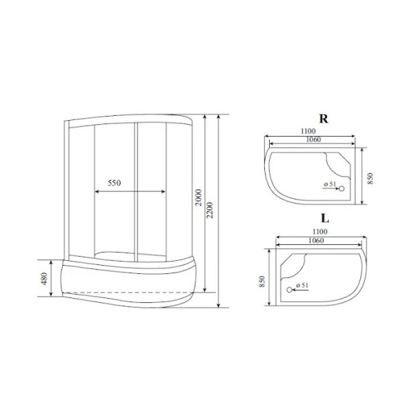 Душевая кабина Timo Standart Silver Fabric T-6610SR, 110x85x220. Фото 2