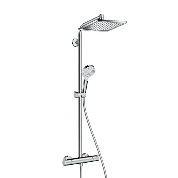 Душевая колонна Hansgrohe Crometta E внешнего монтажа с термостатом 120,1 см с верхней лейкой 24х24 см (27281000). Фото 1
