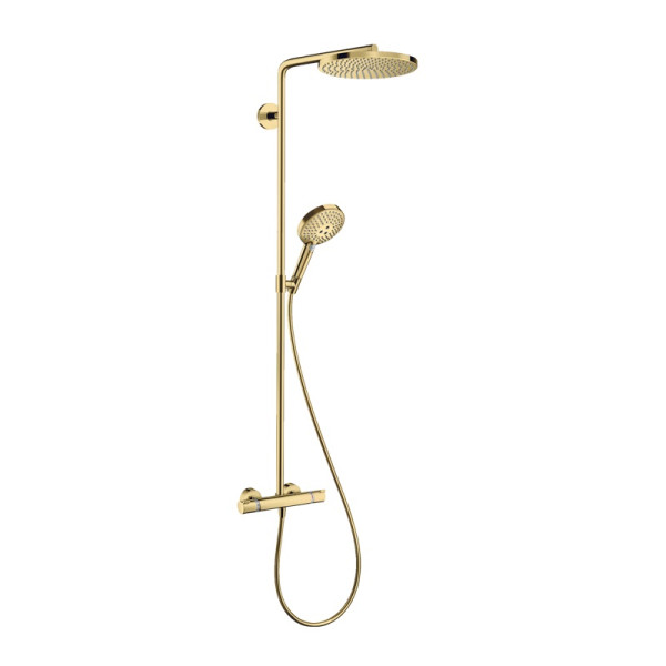 Душевая колонна Hansgrohe Raindance Select S Showerpipe 240 1 jet with PowderRain, с термостатом, полированное золото (27633990). Фото 1