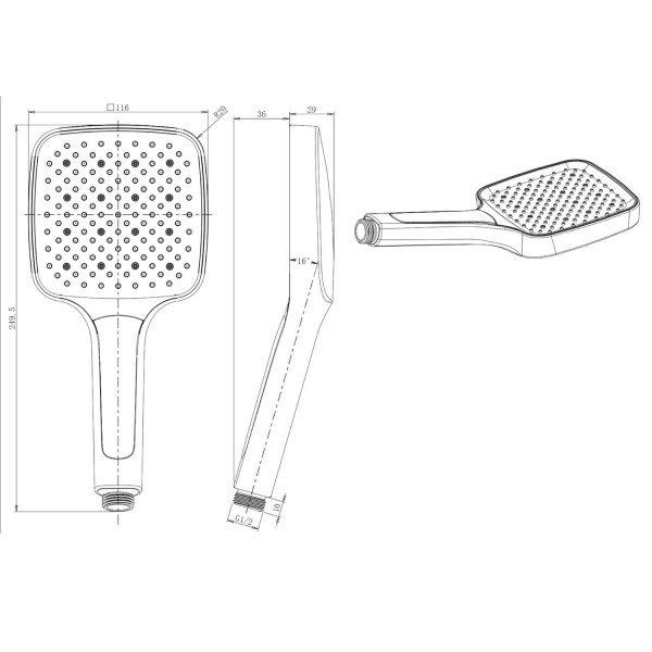 Душевая лейка Savol SK-SP03, черный. Фото 2