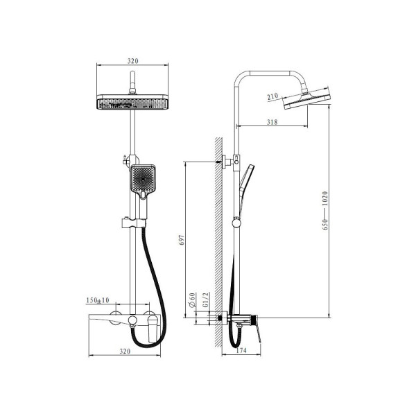 Душевая система BELZ B24572-7, черный. Фото 2