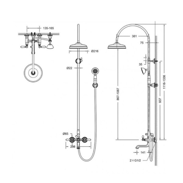 Душевая система Bravat Art F65193BAF-A2-RUS, золото. Фото 2