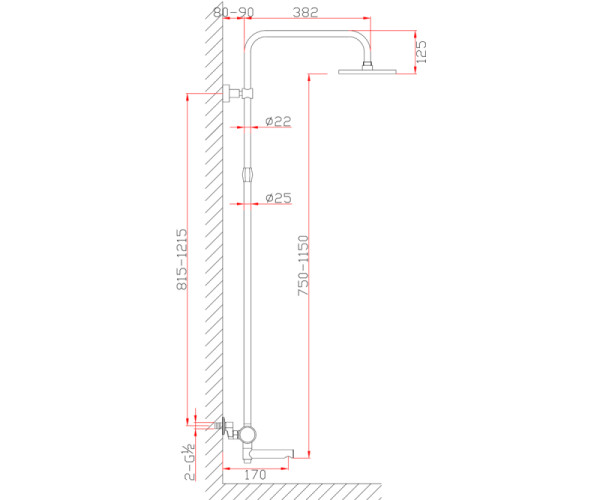 Душевая система Bronze de Luxe AVANTGARDE 2039RH, черный/красный. Фото 2