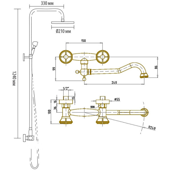 Душевая система Bronze de Luxe ROYAL 10121DR, бронза. Фото 2