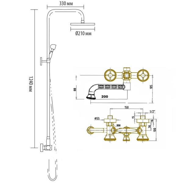 Душевая система Bronze de Luxe ROYAL 10121PR, бронза. Фото 2