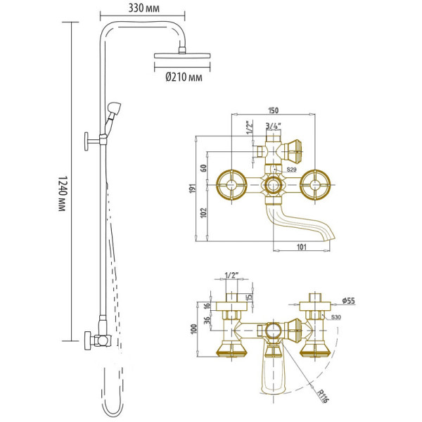 Душевая система Bronze de Luxe ROYAL 10121R, бронза. Фото 2
