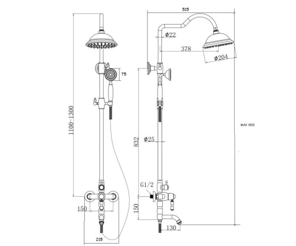 Душевая система Bronze de Luxe TIFFANY 1919BR, бронза. Фото 2