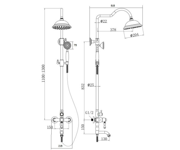 Душевая система Bronze de Luxe TIFFANY 1919CR, хром. Фото 2