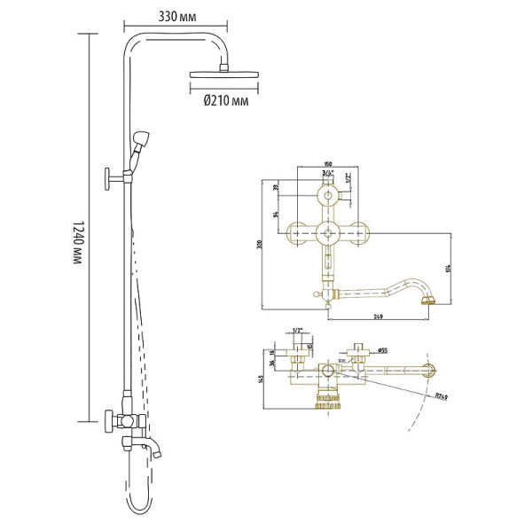Душевая система Bronze de Luxe WINDSOR 10120DF/1, бронза. Фото 2