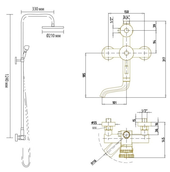 Душевая система Bronze de Luxe WINDSOR 10120F, бронза. Фото 2