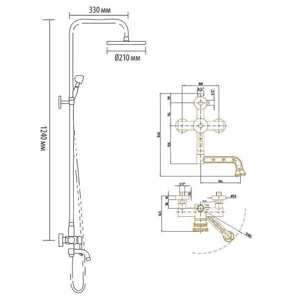 Душевая система Bronze de Luxe WINDSOR 10120PR, бронза. Фото 2