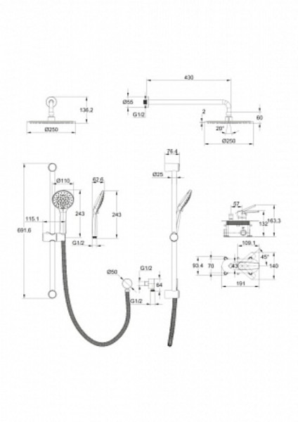 Душевая система Cersanit MODUO встраиваемая (смеситель стандартный) 5 режимов шланг 150 металл. Фото 3