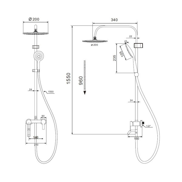 Душевая система D-Lin D10A16, хром. Фото 2