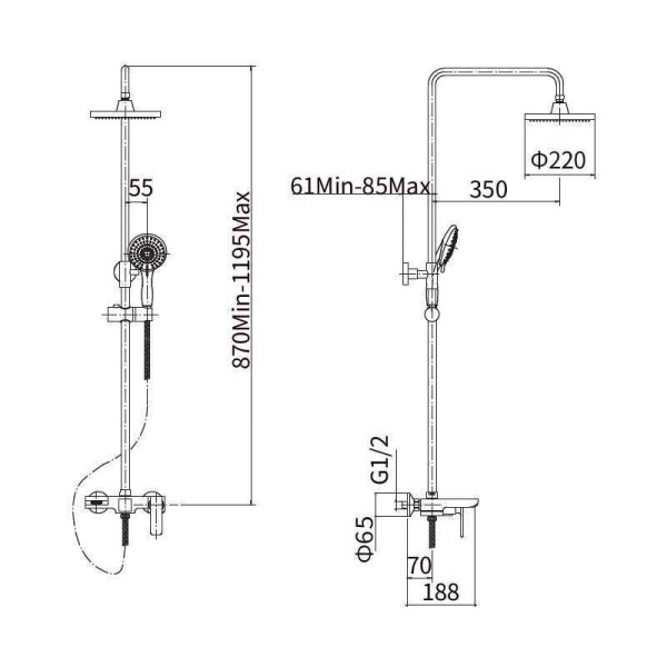 Душевая система FASHUN A2451-7, хром/черный. Фото 2