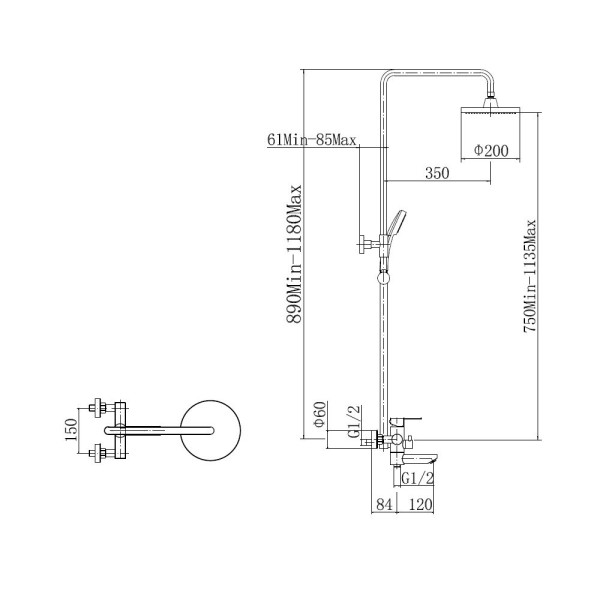 Душевая система FASHUN A52401-7A, черный. Фото 2